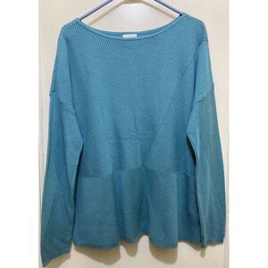 J.‎ Jill Womens Sweater Size L Teal Blue Boat Neck Diagonal Ribbed Cozy Preppy